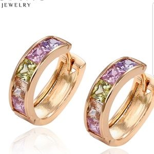 Sparkling New Multi-Colored Gold Hoop Earrings